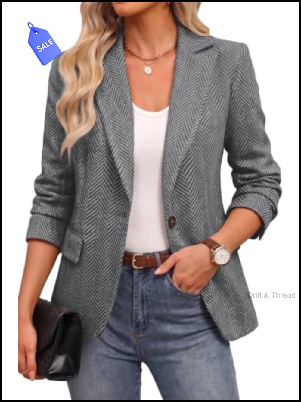 Women's Herringbone Tweed Blazer Business Casual Jacket